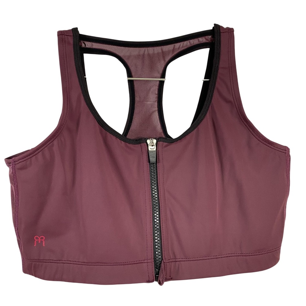 Ruby Ribbon Front Zip Sports Bra Womens Medium Burgundy Racerback Athletic
